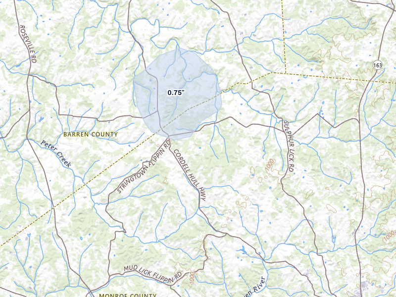 NEXRAD radar-signature map of the hail storm over Mount Hermon, KY on Jun 9, 2026