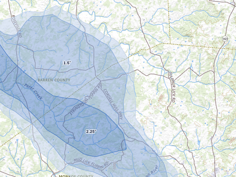 NEXRAD radar-signature map of the hail storm over Mount Hermon, KY on Jul 11, 2026