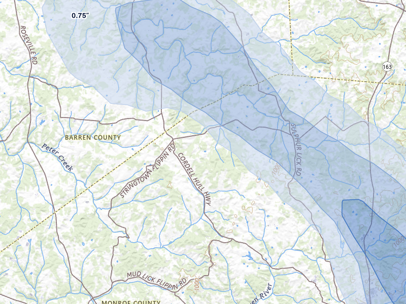 NEXRAD radar-signature map of the hail over Mount Hermon, KY