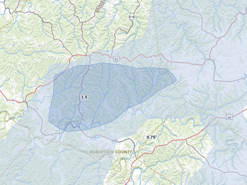 NEXRAD radar-signature map of the hail storm over Mount Olivet, KY on May 16, 2026