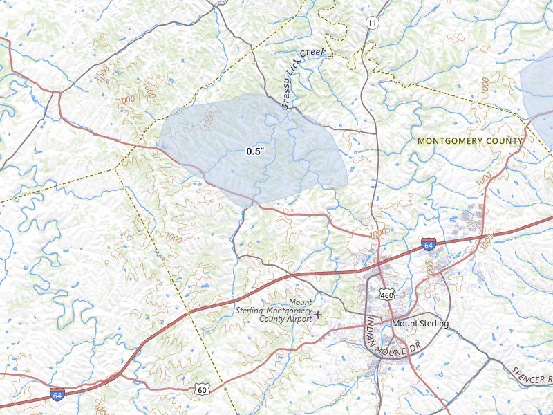 NEXRAD radar-signature map of the hail storm over Mount Sterling, KY on Mar 4, 2026