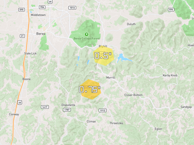 Hail map of Mount Vernon, KY on Jul 28, 2026, hail up to 0.75"