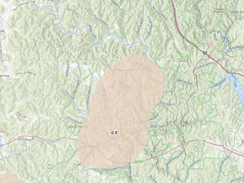 Radar-estimated hail-size map of the storm over Mount Vernon, KY