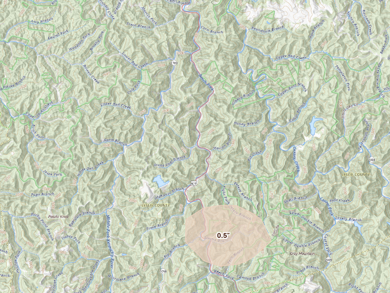 Radar-estimated hail-size map of the storm over Mozelle, KY