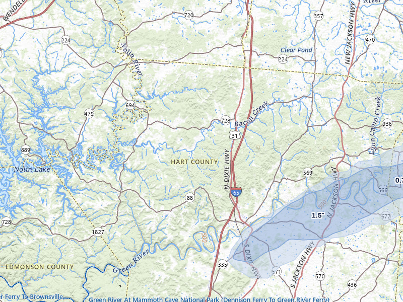 NEXRAD radar-signature map of the hail storm over Munfordville, KY on Apr 1, 2026