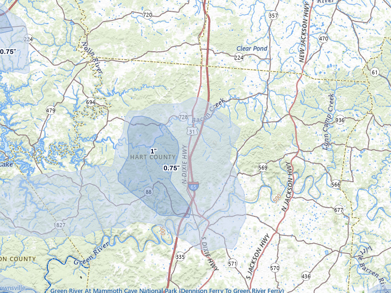 NEXRAD radar-signature map of the hail storm over Munfordville, KY on Aug 12, 2026