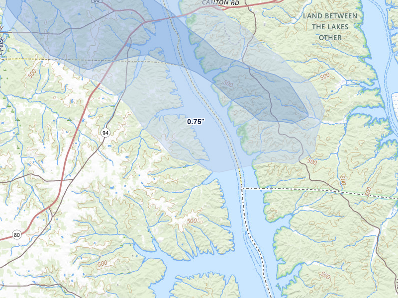 NEXRAD radar-signature map of the hail storm over Murray, KY on May 31, 2026
