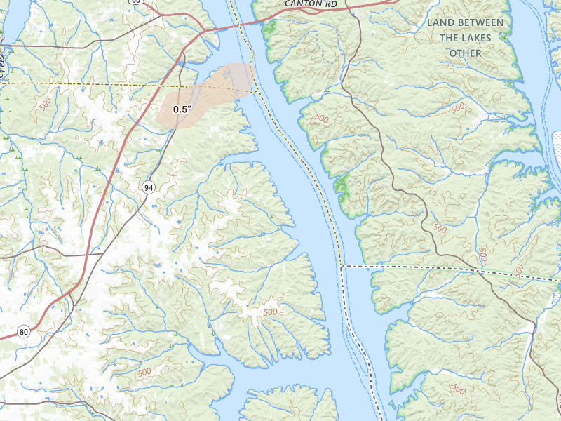 Radar-estimated hail-size map of the storm over Murray, KY on Jun 11, 2026