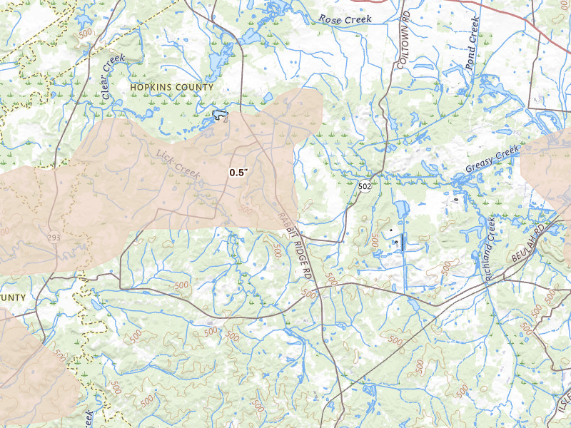 Radar-estimated hail-size map of the storm over Nebo, KY