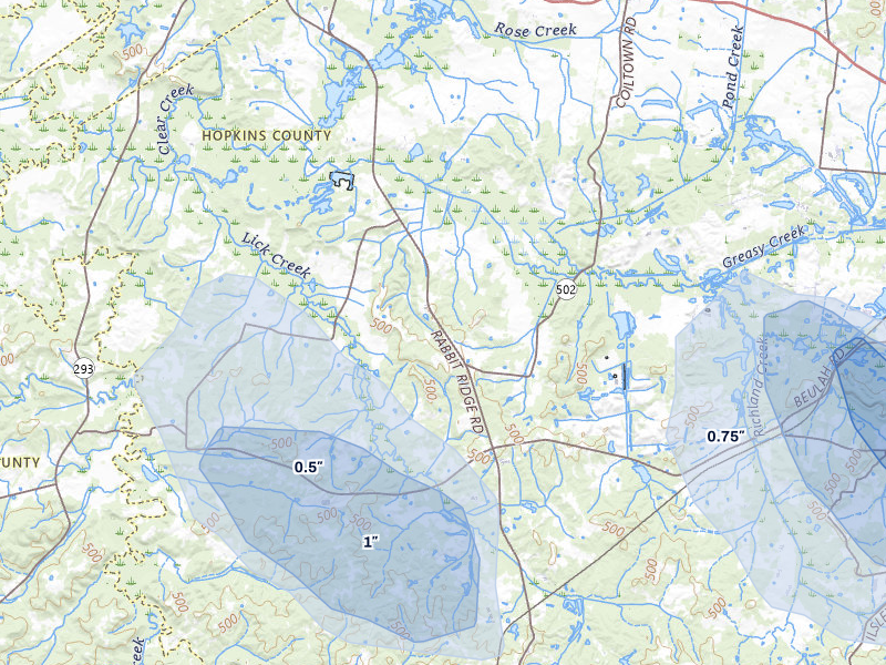 NEXRAD radar-signature map of the hail over Nebo, KY