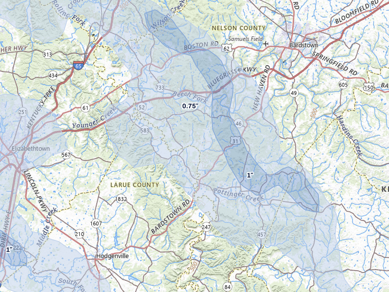 NEXRAD radar-signature map of the hail over New Haven, KY