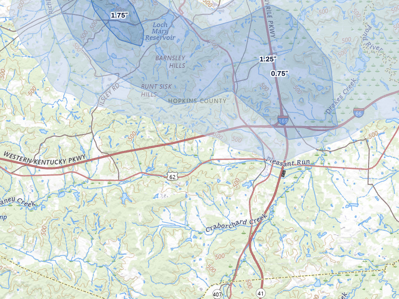 NEXRAD radar-signature map of the hail over Nortonville, KY