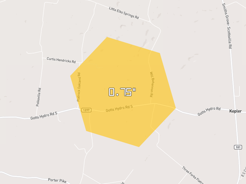 Hail map of Oakland, KY on Jun 9, 2026, hail up to 0.75"