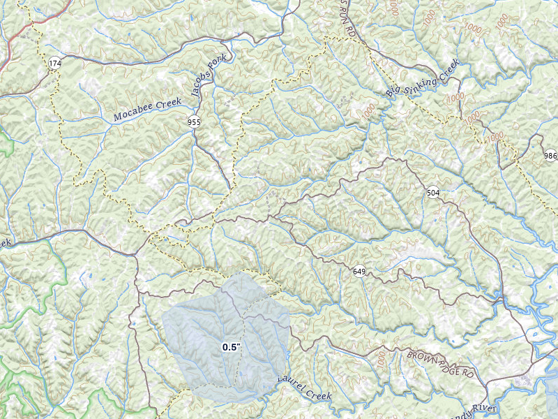 NEXRAD radar-signature map of the hail storm over Olive Hill, KY on Jul 21, 2026