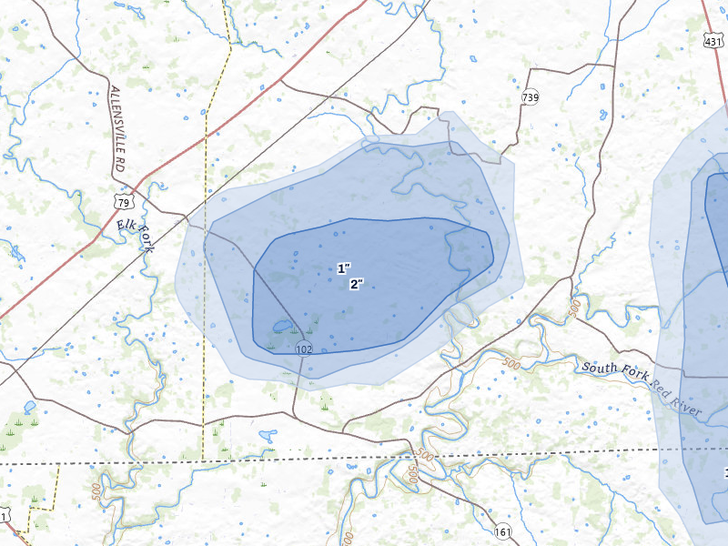NEXRAD radar-signature map of the hail over Olmstead, KY