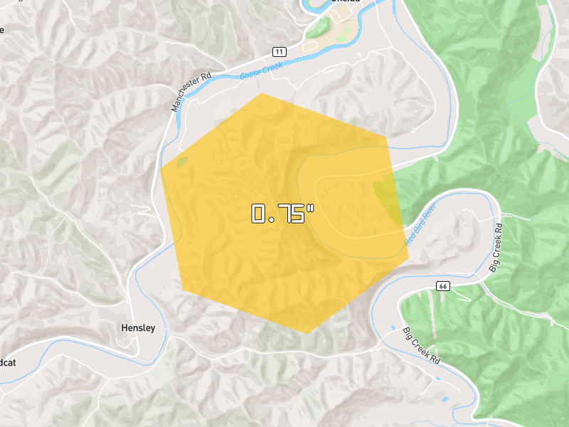 Hail map of Oneida, KY on Jul 28, 2026, hail up to 0.75"