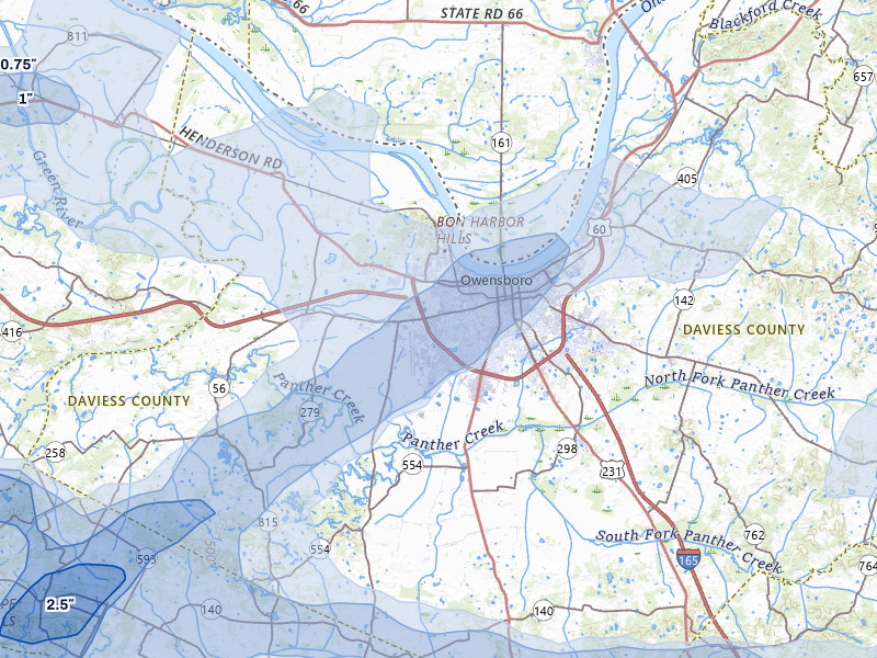 NEXRAD radar-signature map of the hail over Owensboro, KY
