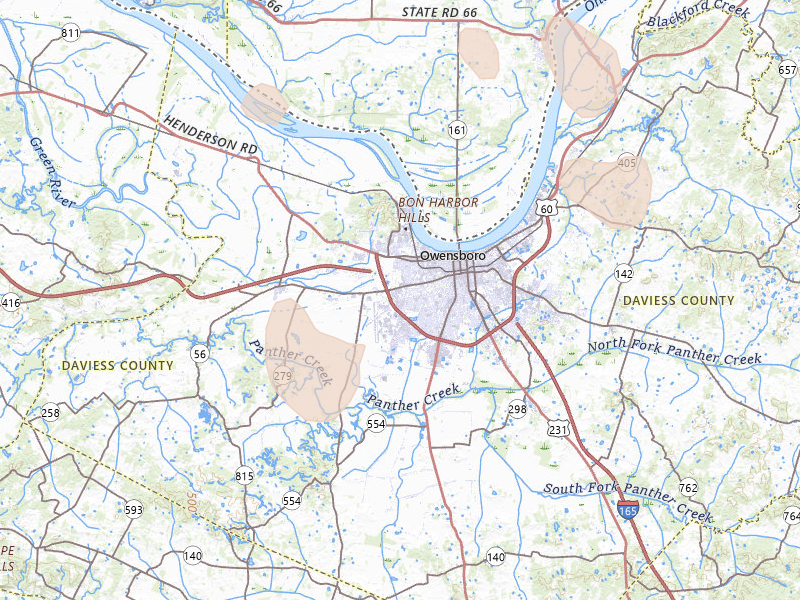 Radar-estimated hail-size map of the storm over Owensboro, KY on Jul 26, 2026