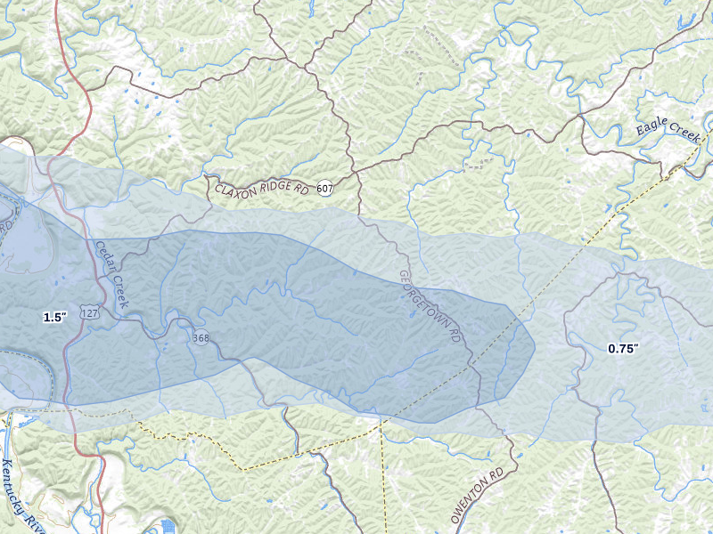 NEXRAD radar-signature map of the hail storm over Owenton, KY on Mar 4, 2026