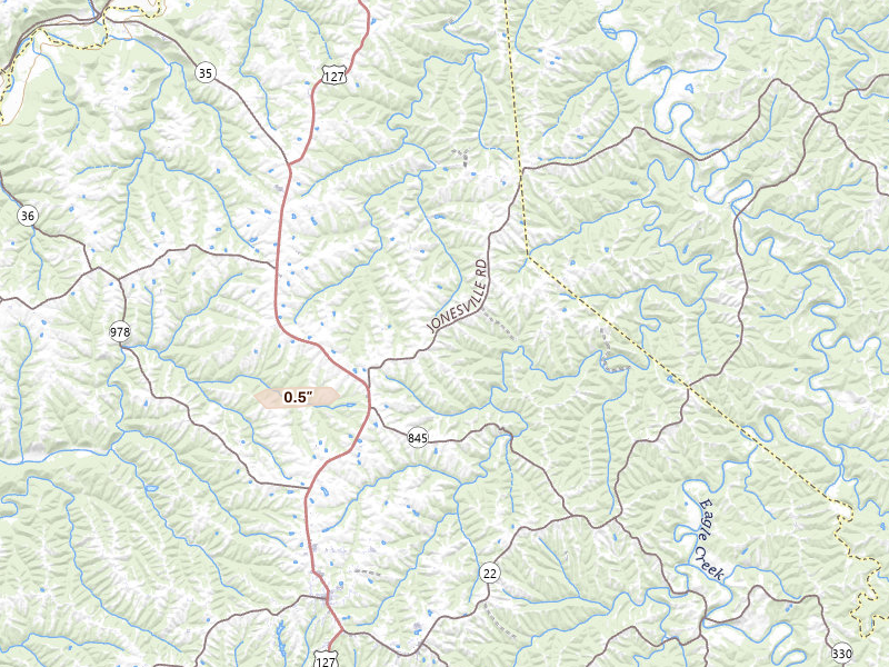 Radar-estimated hail-size map of the storm over Owenton, KY on Jun 25, 2026