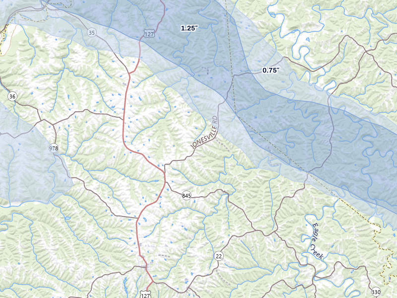 NEXRAD radar-signature map of the hail over Owenton, KY
