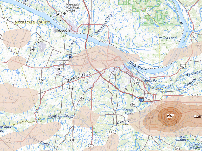 Radar-estimated hail-size map of the storm over Paducah, KY
