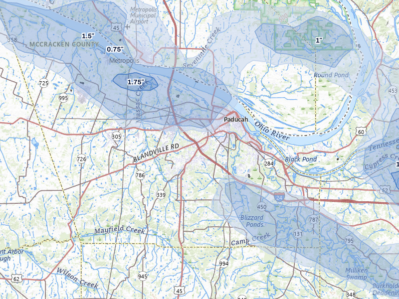 NEXRAD radar-signature map of the hail storm over Paducah, KY on May 31, 2026