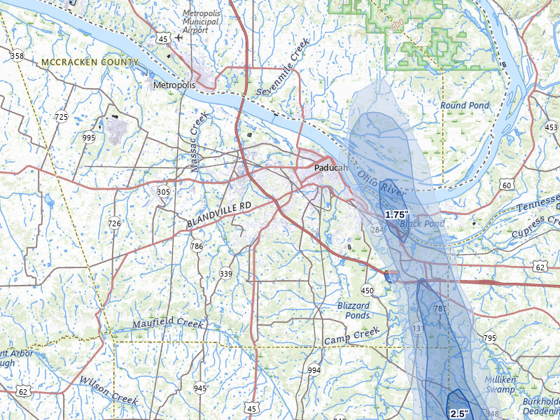 NEXRAD radar-signature map of the hail over Paducah, KY