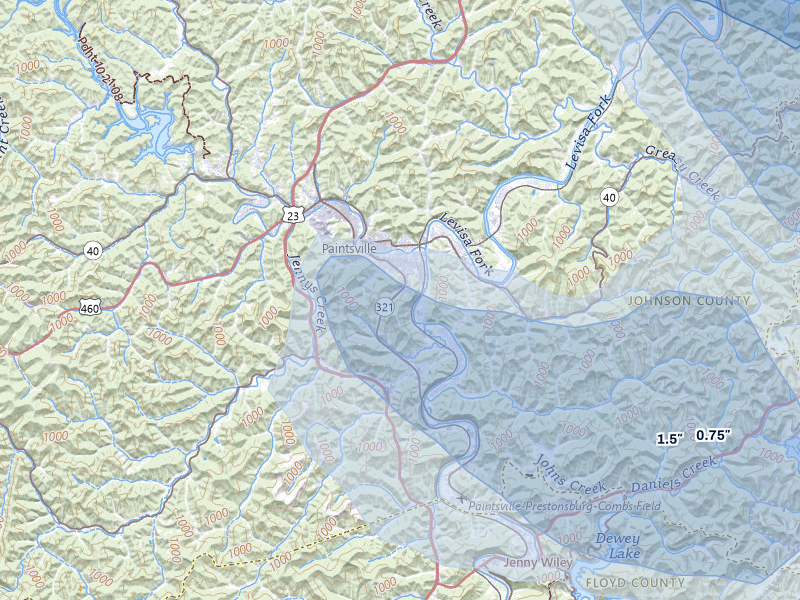 NEXRAD radar-signature map of the hail storm over Paintsville, KY on Sep 4, 2026