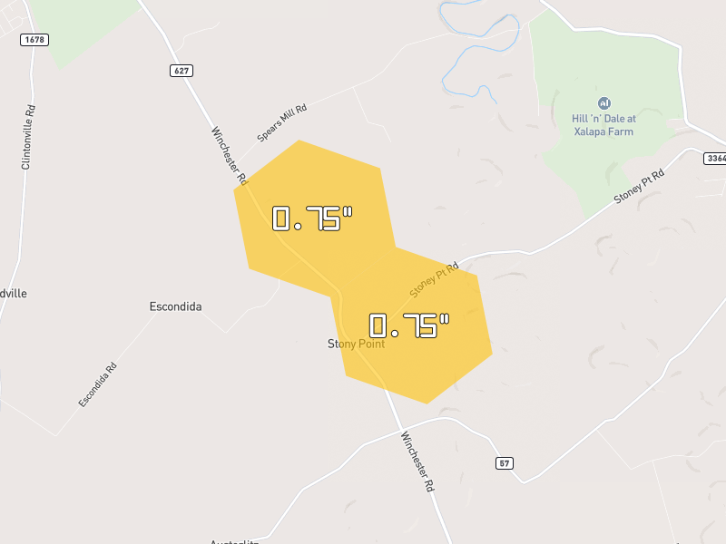 Hail map of Paris, KY on Jul 21, 2026, hail up to 0.75"