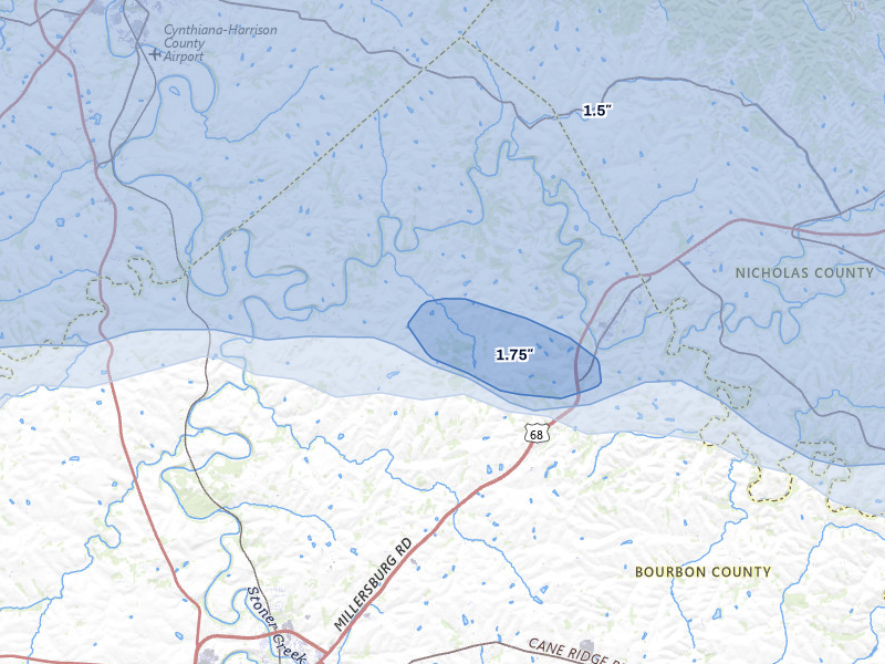 NEXRAD radar-signature map of the hail storm over Paris, KY on Aug 11, 2026
