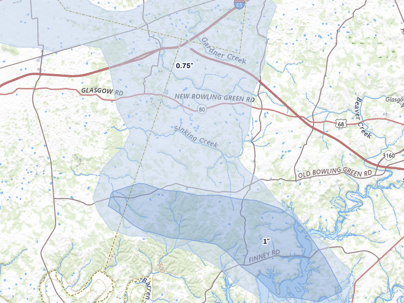 NEXRAD radar-signature map of the hail storm over Park City, KY on Jul 10, 2026