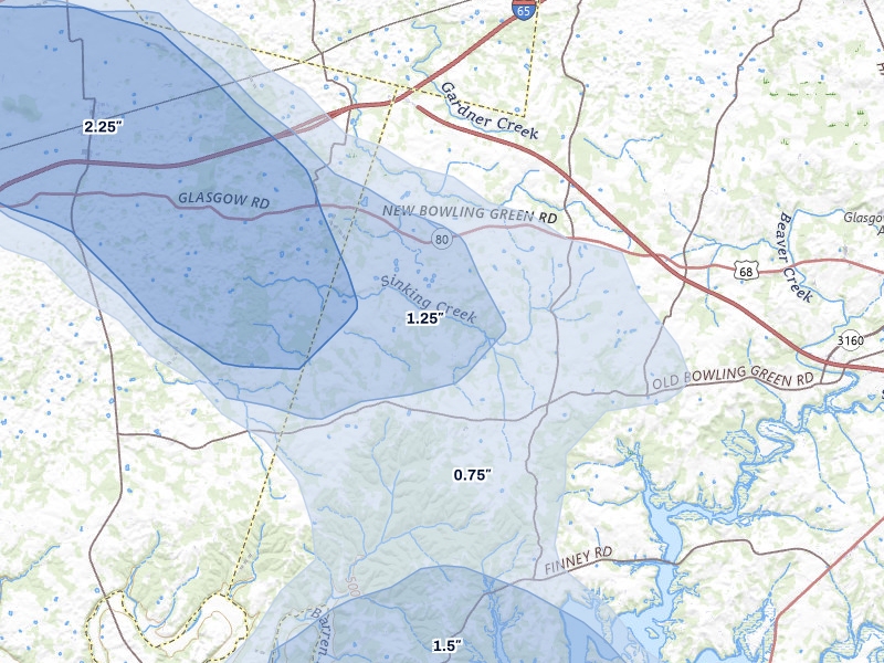 NEXRAD radar-signature map of the hail storm over Park City, KY on Jul 11, 2026
