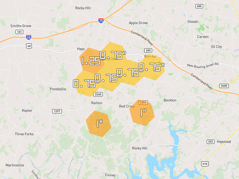 Hail map of Park City, KY on Jul 11, 2026, hail up to 1.25"