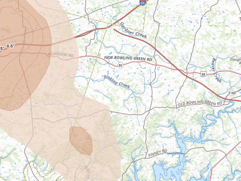 Radar-estimated hail-size map of the storm over Park City, KY
