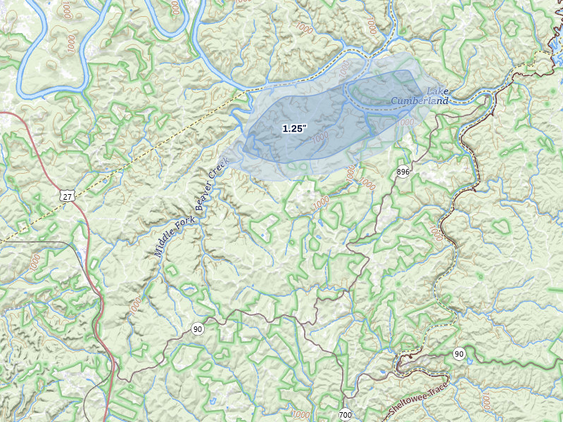 NEXRAD radar-signature map of the hail storm over Parkers Lake, KY on Aug 1, 2026