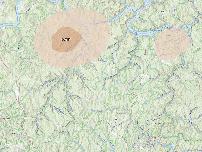 Radar-estimated hail-size map of the storm over Parkers Lake, KY