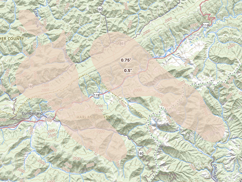 Radar-estimated hail-size map of the storm over Partridge, KY