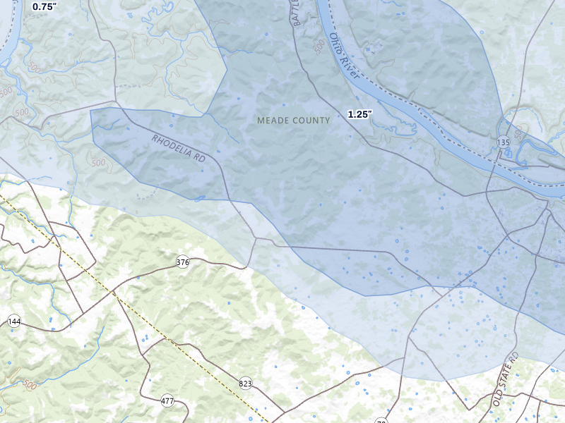 NEXRAD radar-signature map of the hail over Payneville, KY