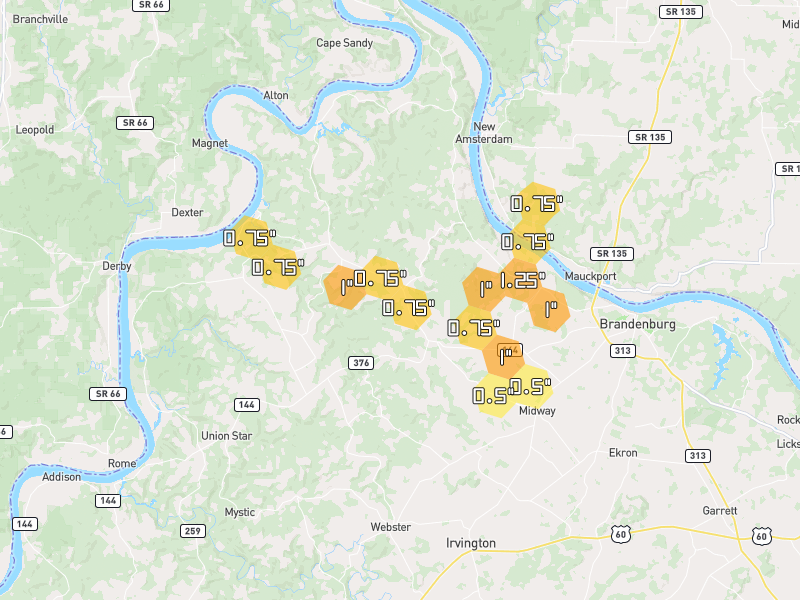 Hail map of Payneville, KY on Jul 21, 2026, hail up to 1.25"