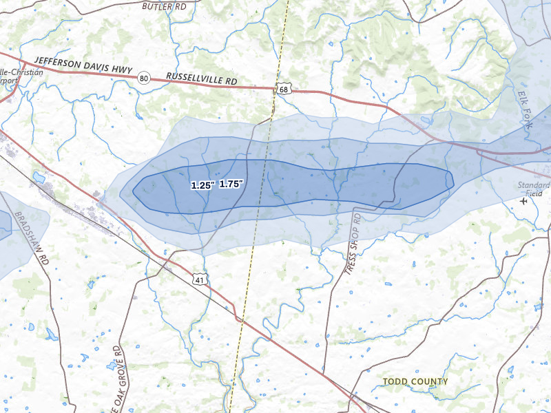 NEXRAD radar-signature map of the hail over Pembroke, KY