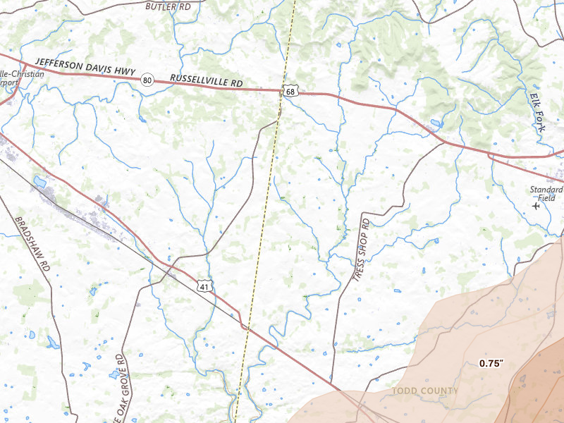 Radar-estimated hail-size map of the storm over Pembroke, KY on Jul 2, 2026