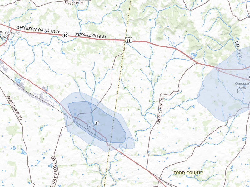 NEXRAD radar-signature map of the hail storm over Pembroke, KY on Jul 5, 2026