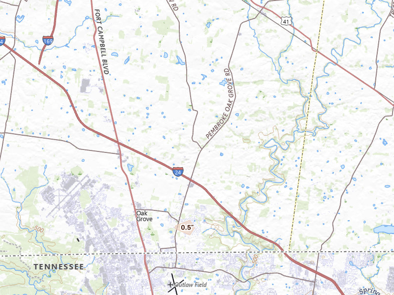 Radar-estimated hail-size map of the storm over Pembroke, KY on Jul 19, 2026
