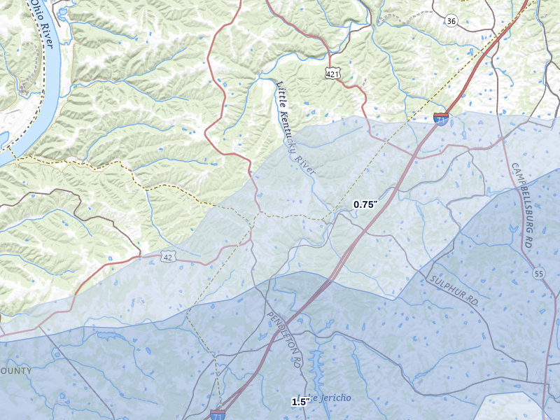 NEXRAD radar-signature map of the hail storm over Pendleton, KY on May 16, 2026