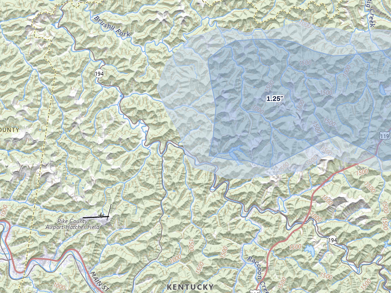 NEXRAD radar-signature map of the hail storm over Pikeville, KY on Jun 26, 2026