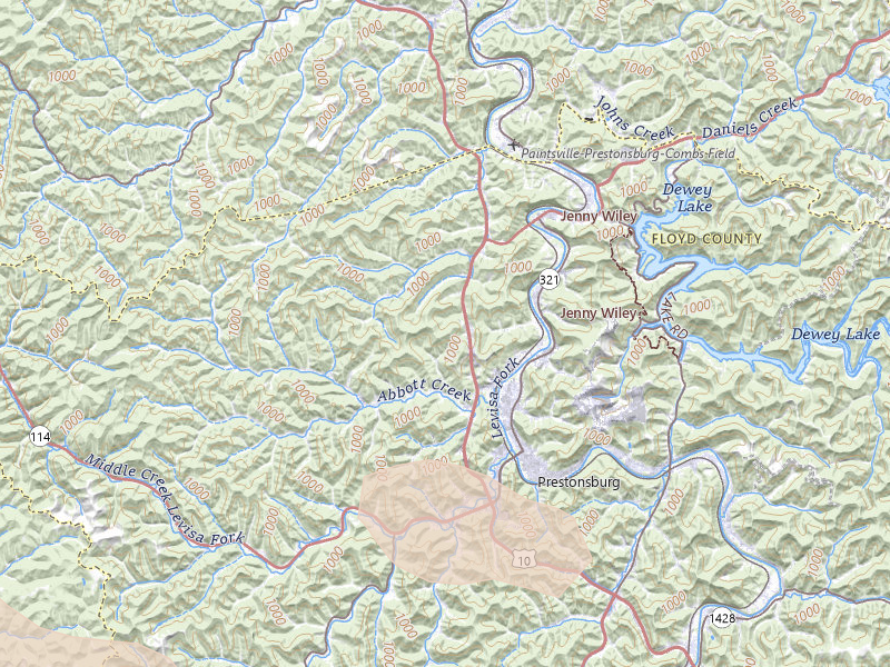 Radar-estimated hail-size map of the storm over Prestonsburg, KY on Aug 22, 2026