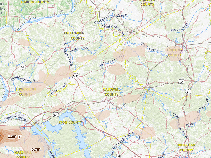Radar-estimated hail-size map of the storm over Princeton, KY