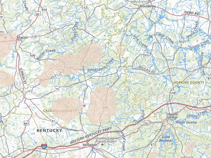 Radar-estimated hail-size map of the storm over Princeton, KY on Apr 27, 2026