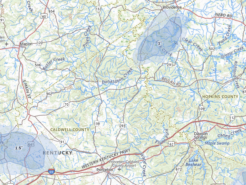 NEXRAD radar-signature map of the hail over Princeton, KY